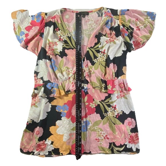 Jessica Simpson 2X Emilla Floral Tie Back Blouse Black Pink Flutter Sleeve - Picture 6 of 8